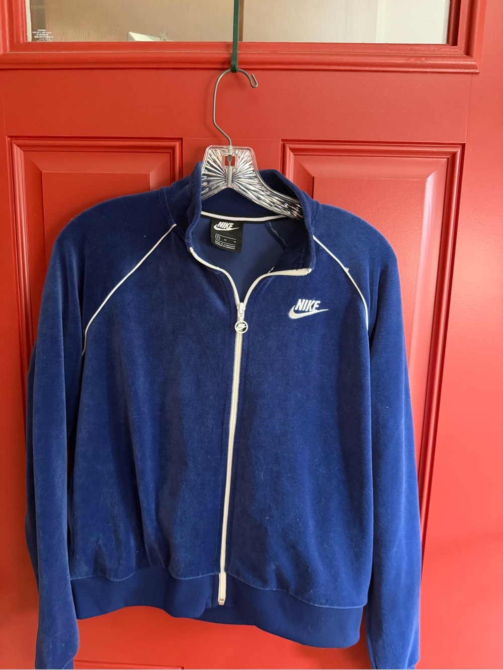 Retro Style Nike Royal Blue Full-Zip Velour Track Jacket with White Trim